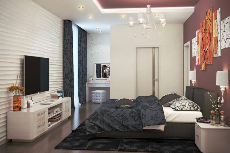 Натяжной потолок в спальне - фото