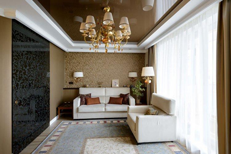 Двухуровневые натяжные потолки в зале (гостиной)