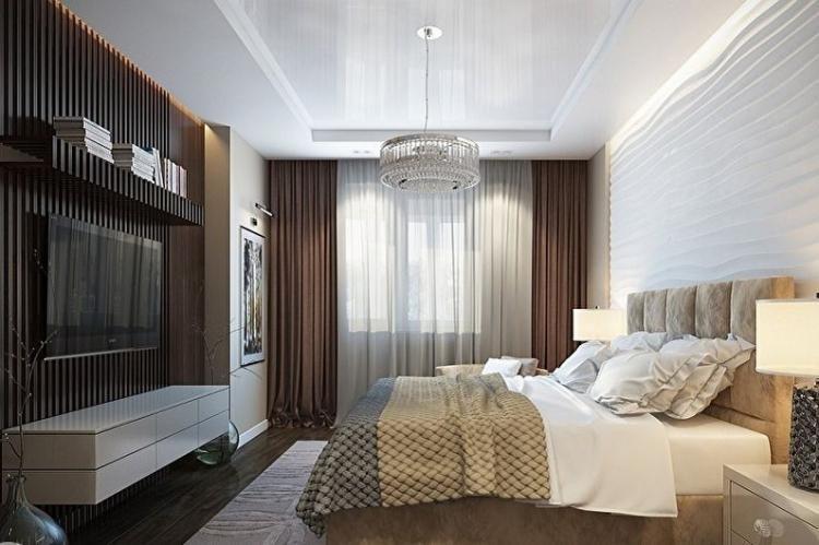 Двухуровневые натяжные потолки в спальне