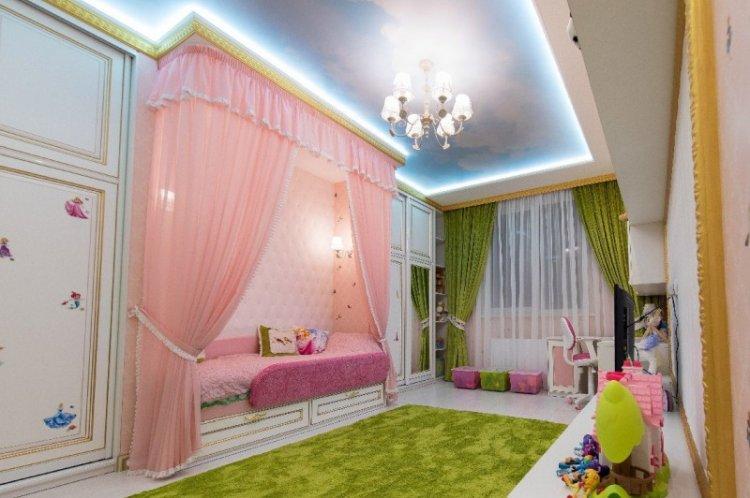 Двухуровневые натяжные потолки в детской комнате