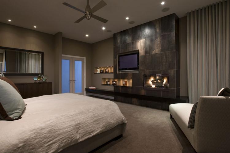 Ниша из гипсокартона под телевизор в спальне