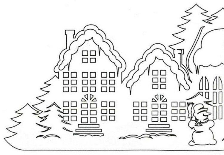 Дома - Новогодние трафареты 2021