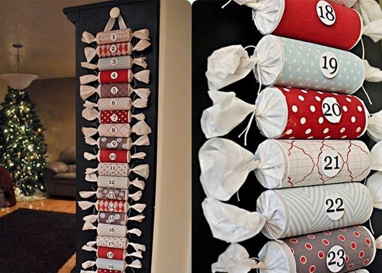 Новогодний адвент-календарь в виде конфет-хлопушек своими руками