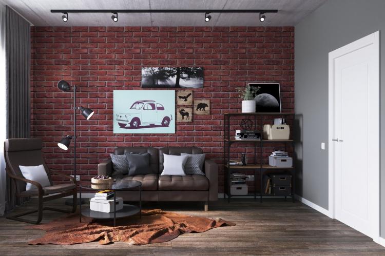 Красные обои под кирпич