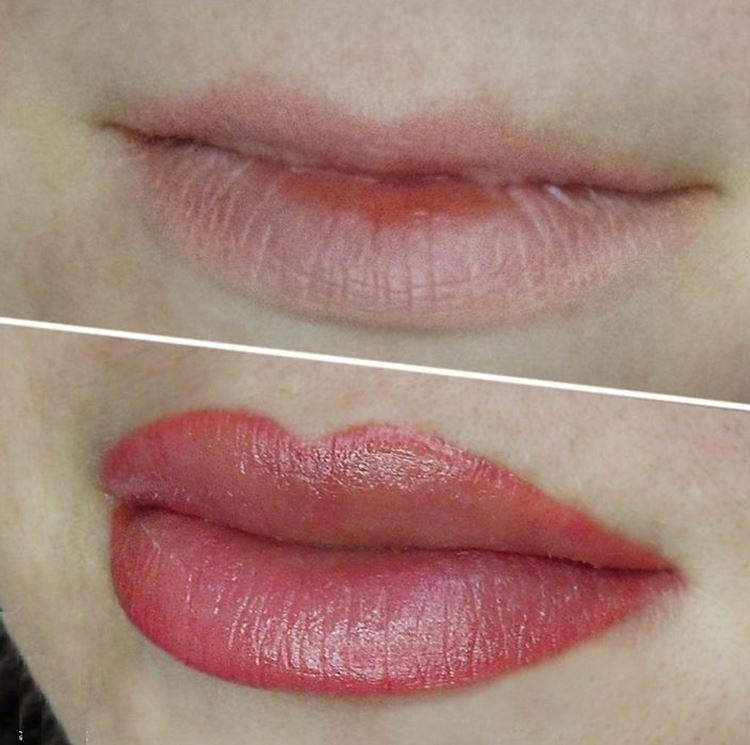 Перманентный макияж губ - фото до и после