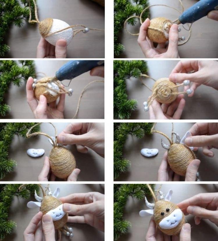 Бычок из ниток - поделки на Новый год для детей