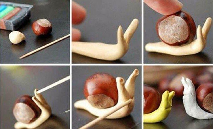 Улитки из каштанов - Поделки из природного материала для детского сада