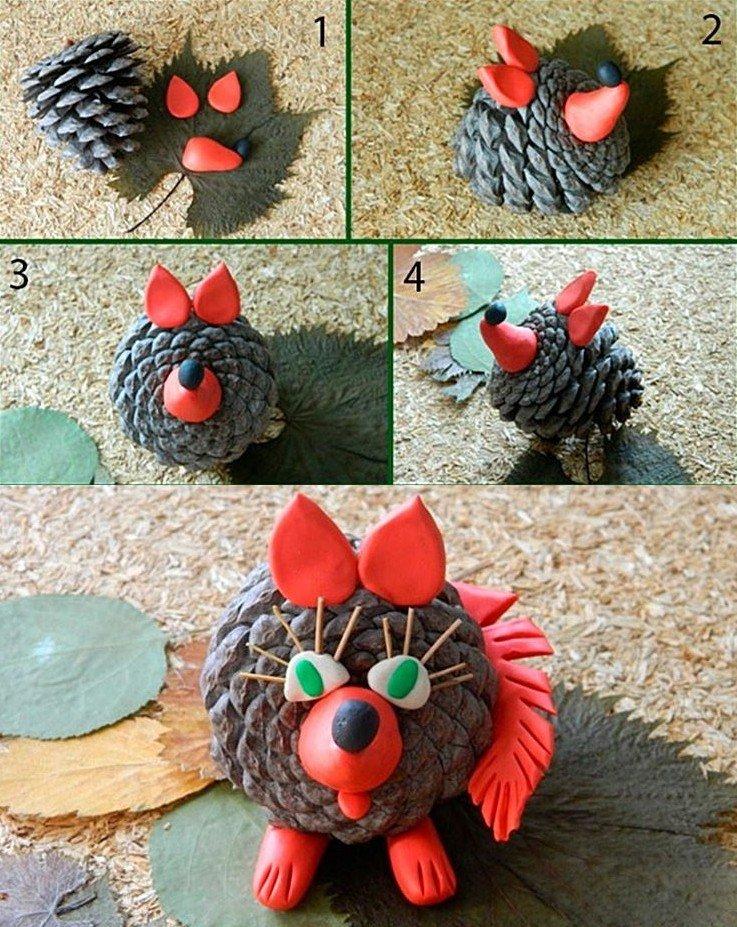 Зверушки из шишек - Поделки из шишек для детей