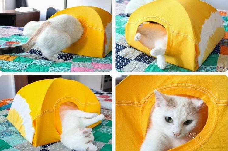 Домик для кошки из старых футболок - Поделки из старых вещей своими руками