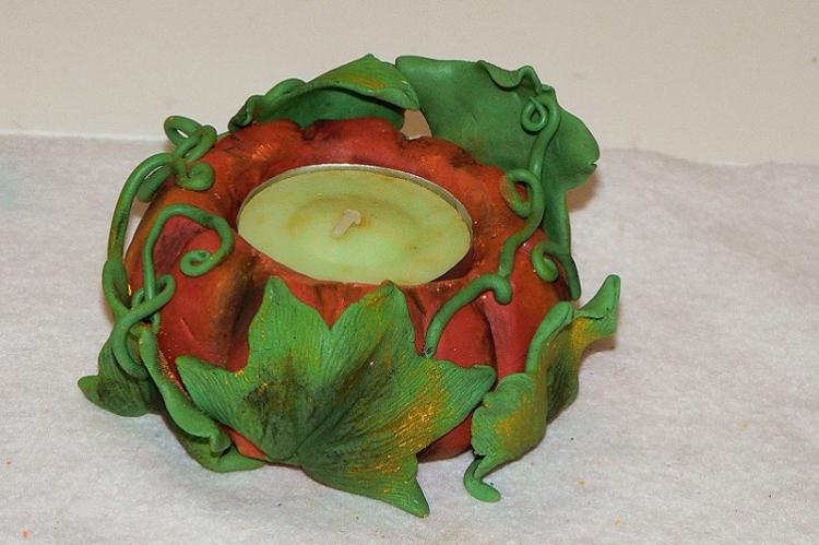 Подсвечник-тыква - Подсвечники из полимерной глины своими руками