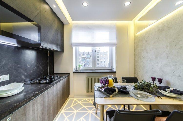 Потолки из гипсокартона с подсветкой на кухне