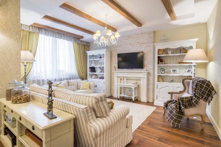 Двухуровневые потолки из гипсокартона в зале (гостиной)