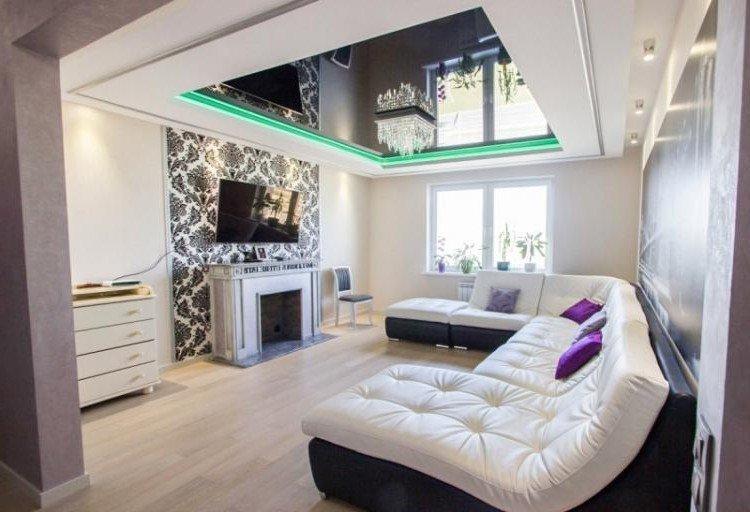 Потолки из гипсокартона с подсветкой в зале (гостиной)