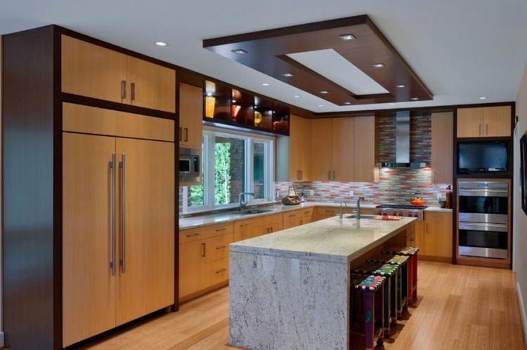 Потолок из гипсокартона на кухне - идеи дизайна фото