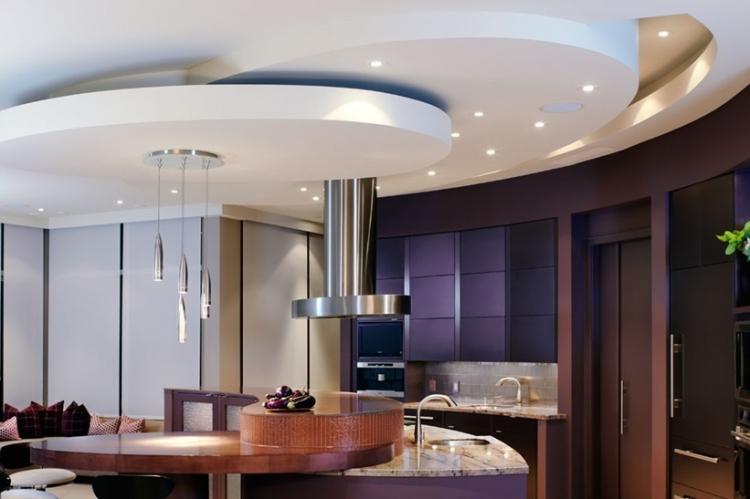 Потолок из гипсокартона на кухне - идеи дизайна фото