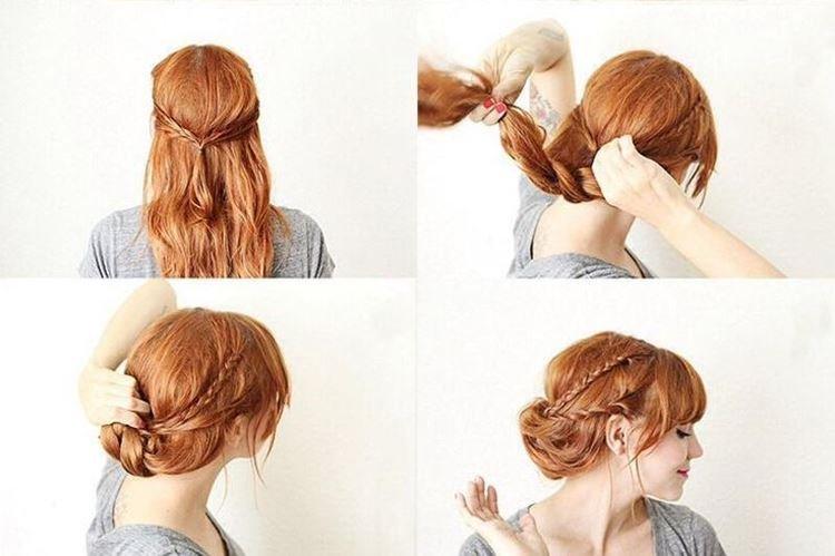 Прическа в греческом стиле с косами - Прически на каждый день на средние волосы с челкой