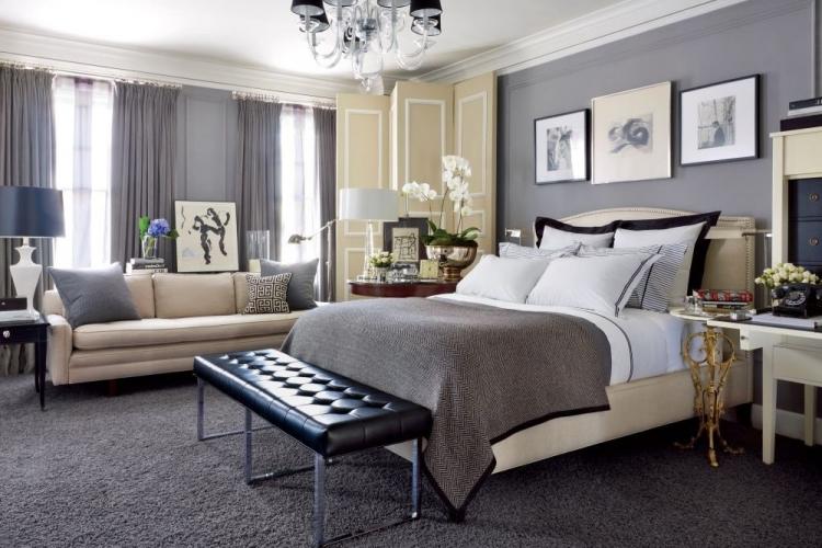 Серый цвет в интерьере спальни