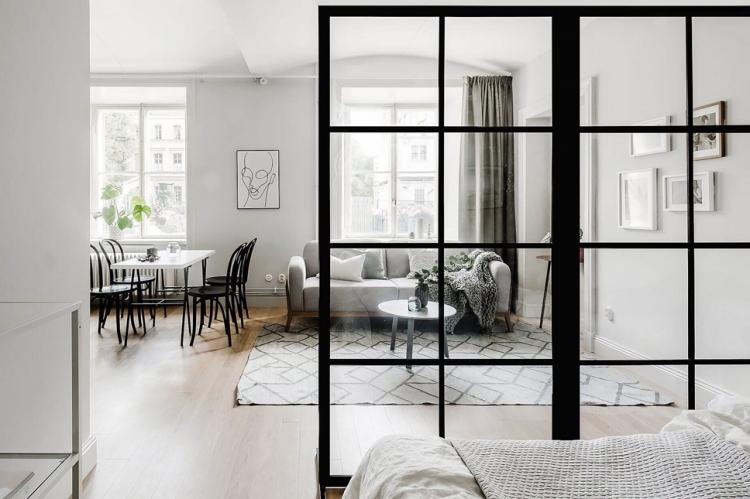 Стеклянные перегородки в гостиной - Дизайн интерьера