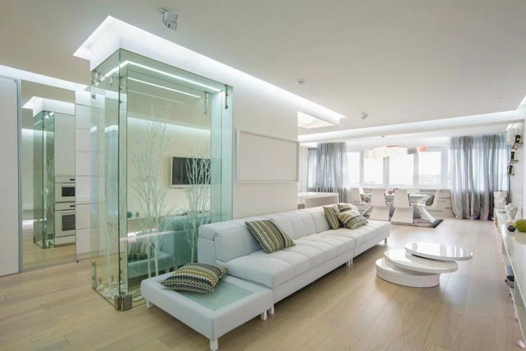 Стеклянные перегородки в гостиной - Дизайн интерьера