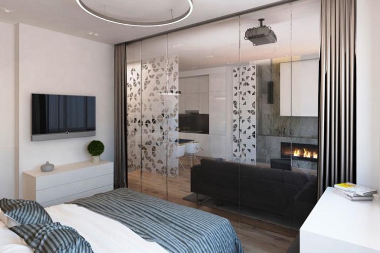 Стеклянные перегородки в спальне - Дизайн интерьера