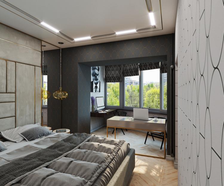 «Свет и комфорт»: Спальня с рабочим местом - дизайн интерьера