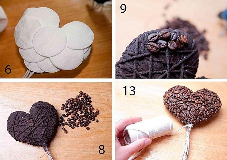 Топиарий-сердце из кофейных зерен