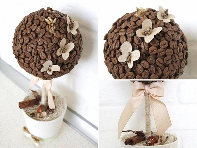 Нежный топиарий из кофейных зерен с бабочками