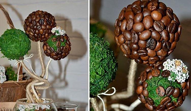 Топиарий из кофейных зерен своими руками - фото и идеи