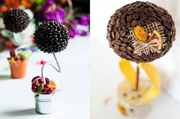 Топиарий из кофейных зерен своими руками - фото и идеи