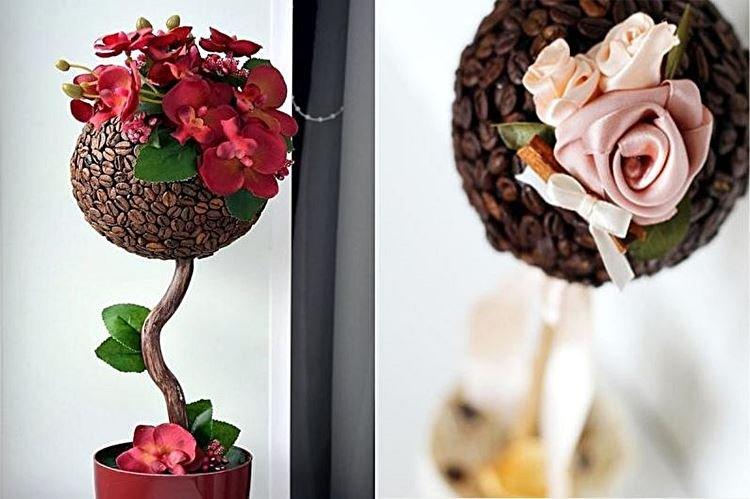 Топиарий из кофейных зерен своими руками - фото и идеи