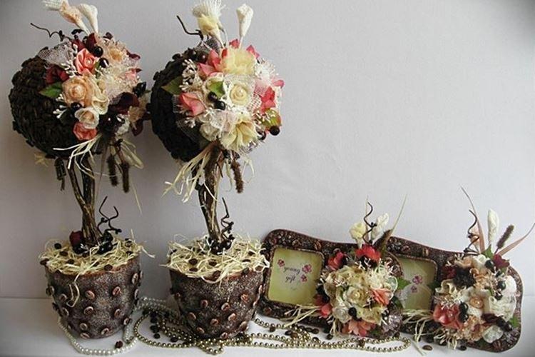 Топиарий из кофейных зерен своими руками - фото и идеи