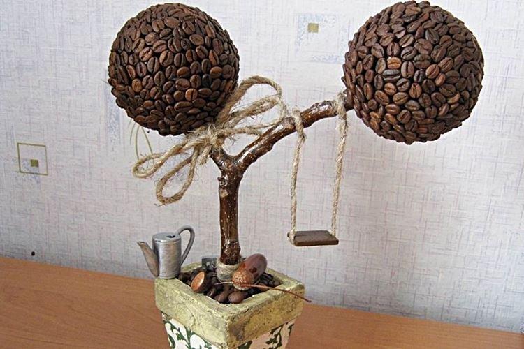 Топиарий из кофейных зерен своими руками - фото и идеи