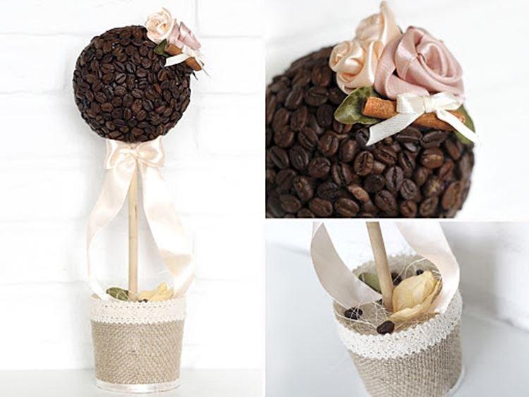 Топиарий из кофейных зерен своими руками - фото и идеи