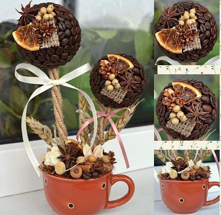 Топиарий из кофейных зерен своими руками - фото и идеи