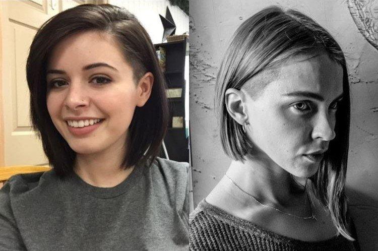 Удлиненное каре без челки с выбритым виском