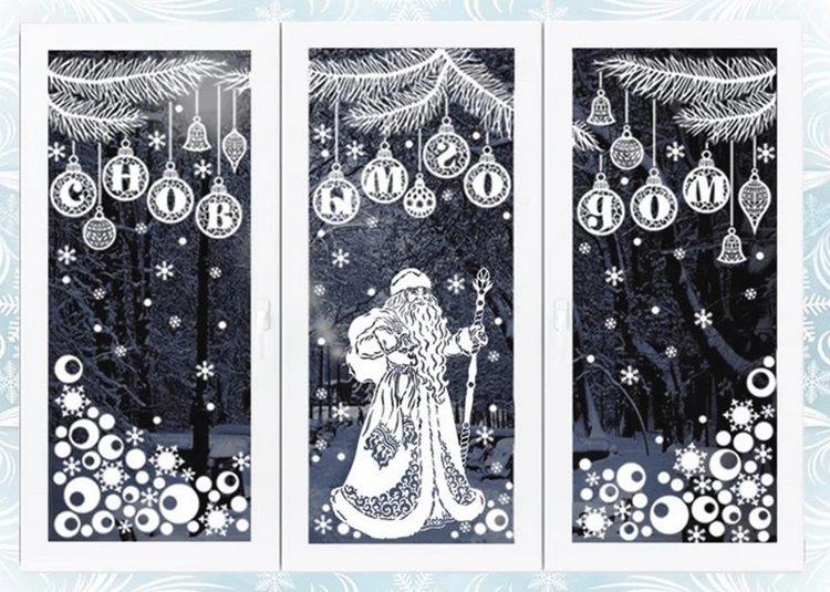 Украшения на окна к Новому году - фото и идеи