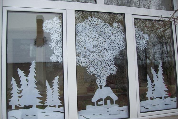 Украшения на окна к Новому году - фото и идеи