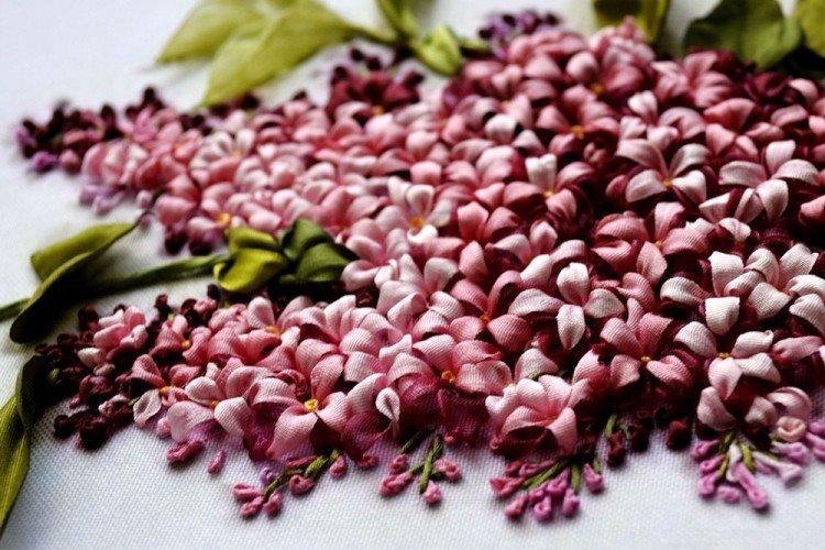 Букет сирени - Вышивка лентами для начинающих пошагово