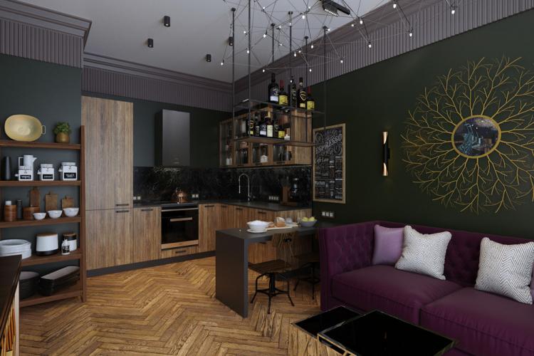 «Зеленый берег»: Дизайн кухни-гостиной