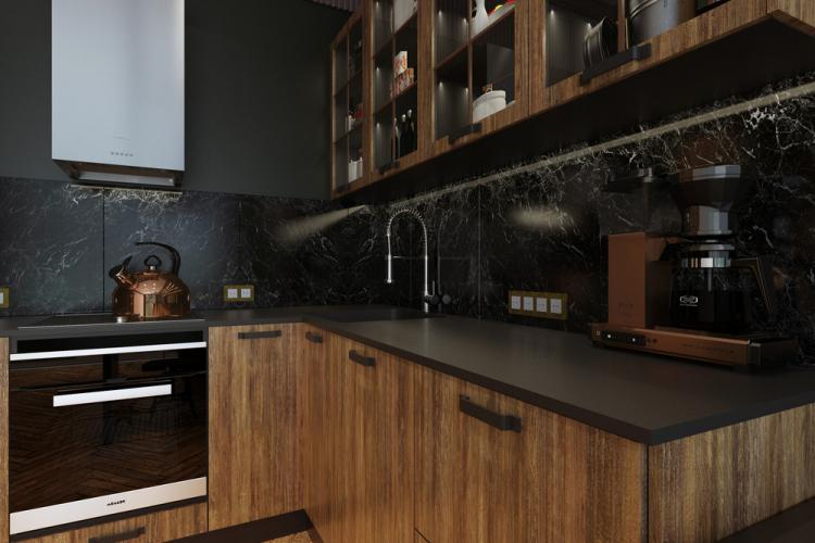 «Зелёный берег»: Дизайн кухни-гостиной