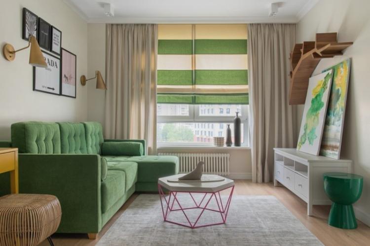 Зеленый цвет в интерьере гостиной - дизайн фото