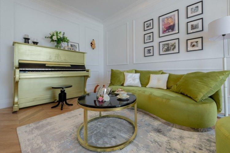Зеленый цвет в интерьере гостиной - дизайн фото