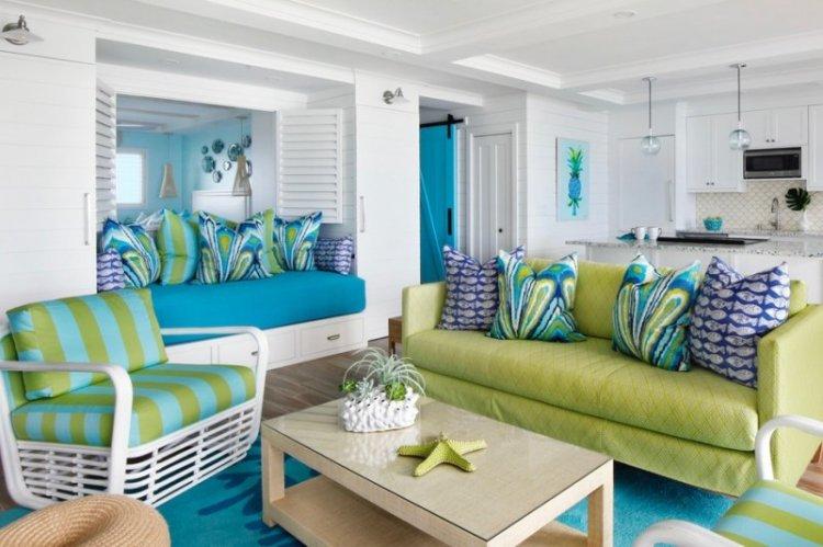 Зеленый цвет в интерьере гостиной - дизайн фото