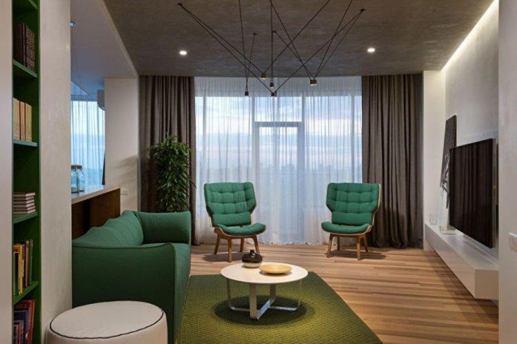 Зеленый цвет в интерьере гостиной - дизайн фото