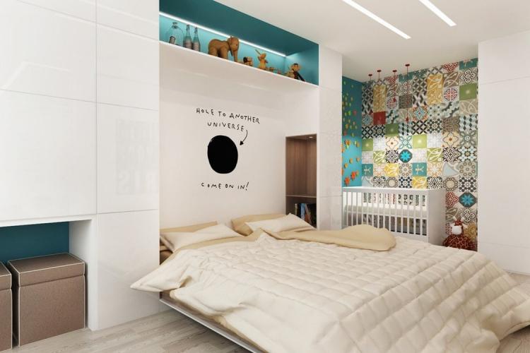 Зонирование комнаты для родителей и ребенка - фото