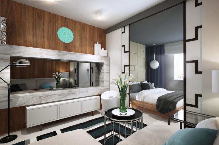 Зонирование комнаты на спальню и гостиную – дизайн фото