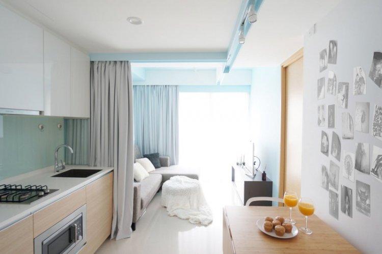 Шторы и занавески - Способы зонирования кухни и гостиной