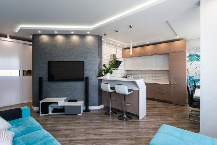 Зонирование кухни и гостиной - дизайн интерьера фото