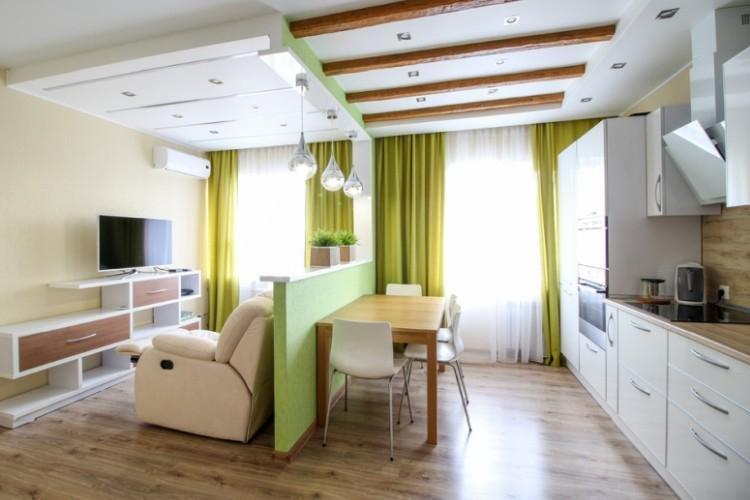 Зонирование кухни и гостиной - дизайн интерьера фото