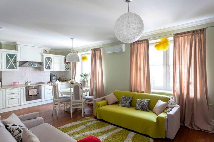 Зонирование кухни и гостиной - дизайн интерьера фото